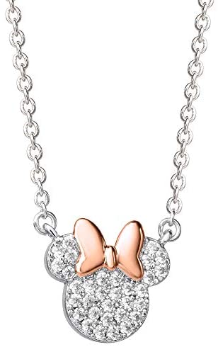 Disney Mickey Mouse Sterling Silver Pave Cubic Zirconia Two Tone 18″ Necklace, Official License